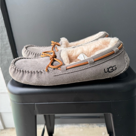 UGG Shoes - UGG Ansley Gray Suede Moccasin Slippers